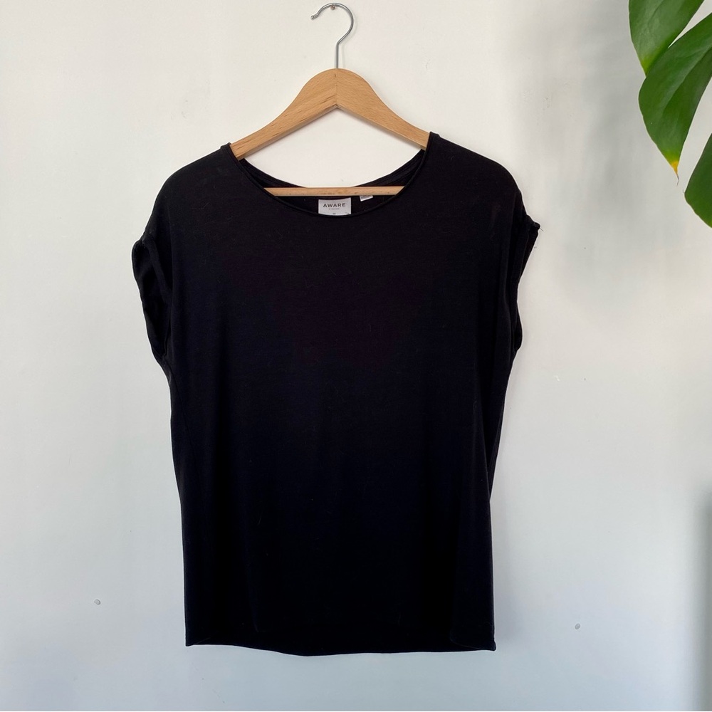 Vero Moda top Lyocell black tshirt, rolled cap sleeves, super soft tee, edgy top